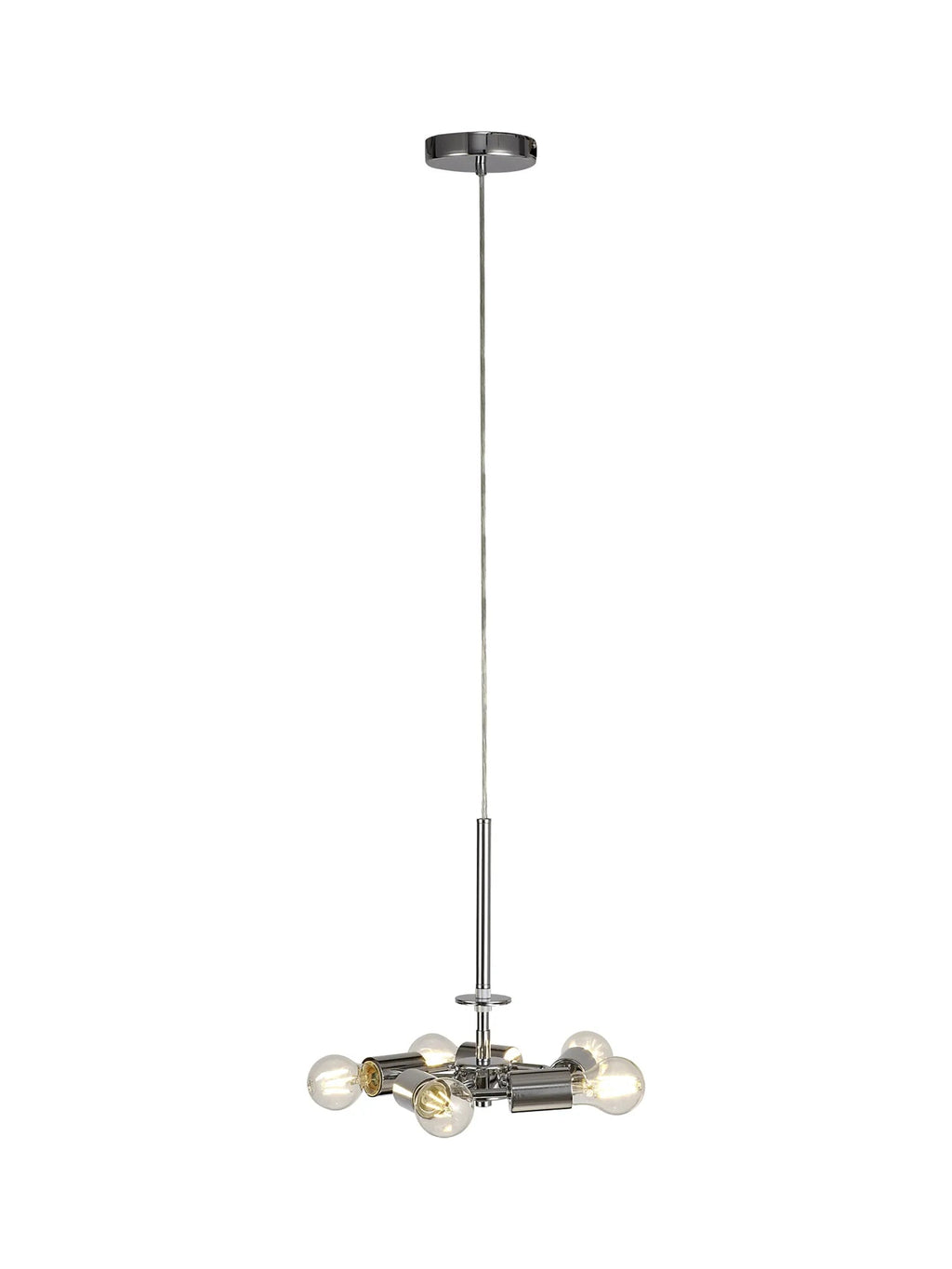 Deco - Baymont Polished Chrome 5 Light E27 Single Pendant With 60cm x 22cm Silver Leaf Shade - Luminosity Designs Ltd