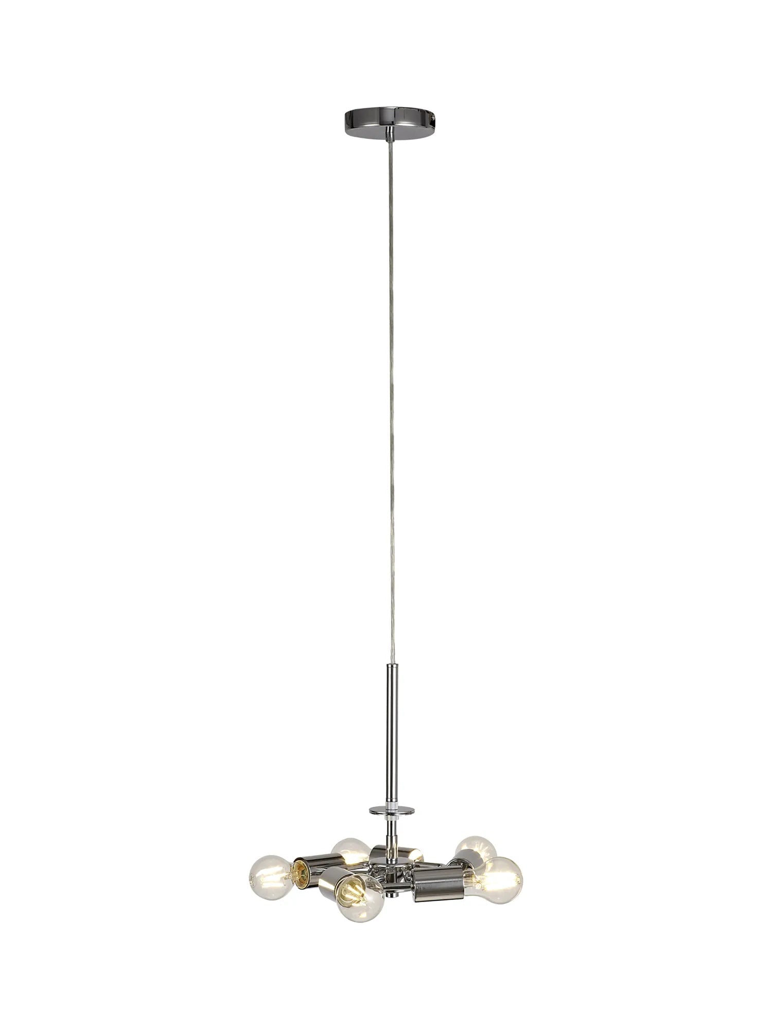 Deco - Baymont Polished Chrome 5 Light E27 Single Pendant With 60cm x 22cm Silver Leaf Shade - Luminosity Designs Ltd