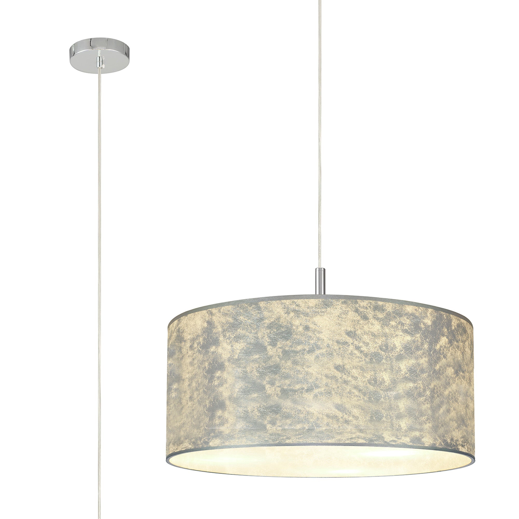 Deco - Baymont Polished Chrome 5 Light E27 Single Pendant With 60cm x 22cm Silver Leaf Shade - Luminosity Designs Ltd