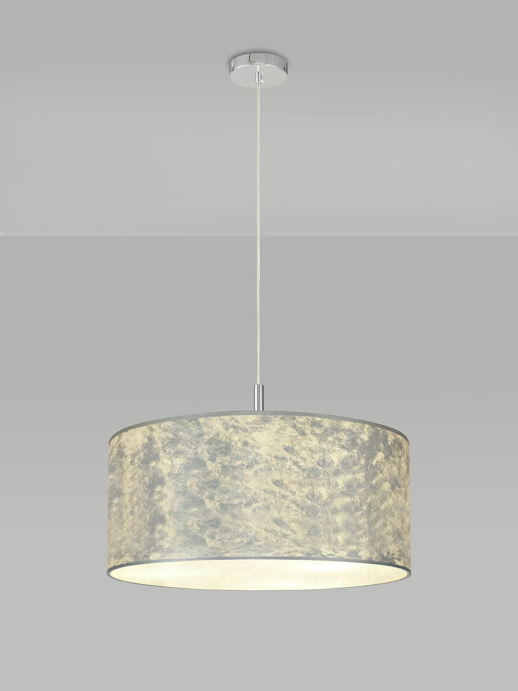 Deco - Baymont Polished Chrome 5 Light E27 Single Pendant With 60cm x 22cm Silver Leaf Shade - Luminosity Designs Ltd