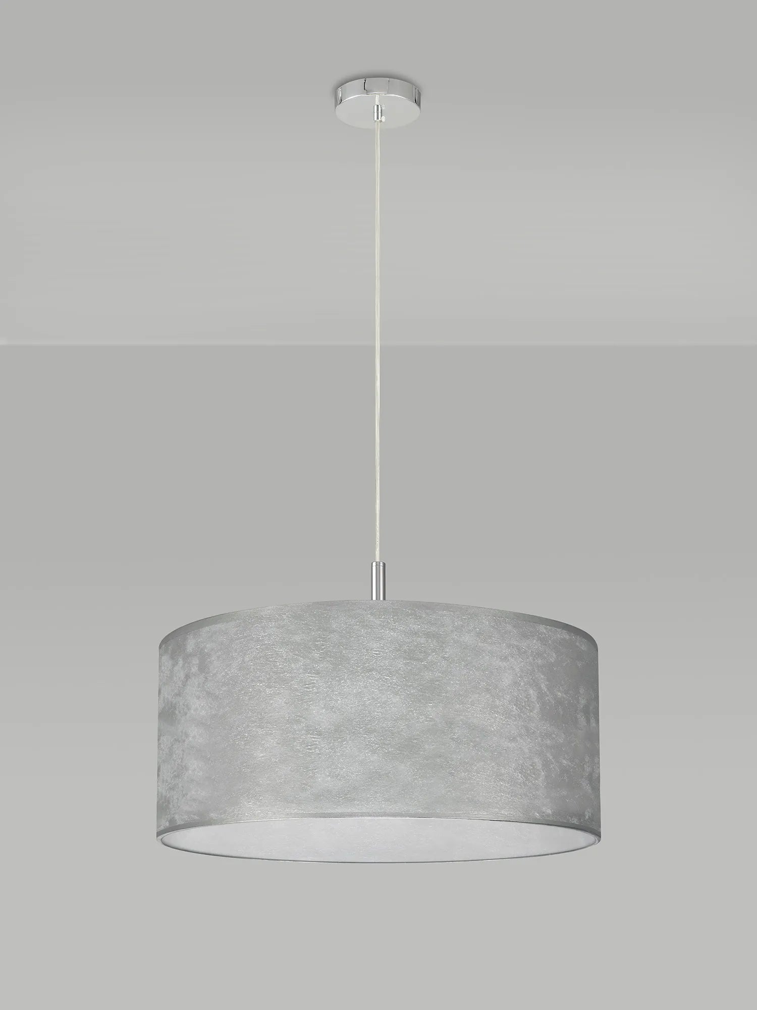 Deco - Baymont Polished Chrome 5 Light E27 Single Pendant With 60cm x 22cm Silver Leaf Shade - Luminosity Designs Ltd
