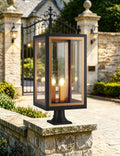 Belial Rectangular Post Lamp Large, 3 x E14, IP54, Satin Black And Gold Inner Frame Inserts Included