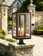 Belial Rectangular Post Lamp Large, 3 x E14, IP54, Satin Black And Gold Inner Frame Inserts Included