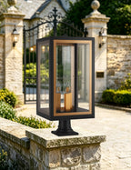 Belial Rectangular Post Lamp Large, 3 x E14, IP54, Satin Black And Gold Inner Frame Inserts Included