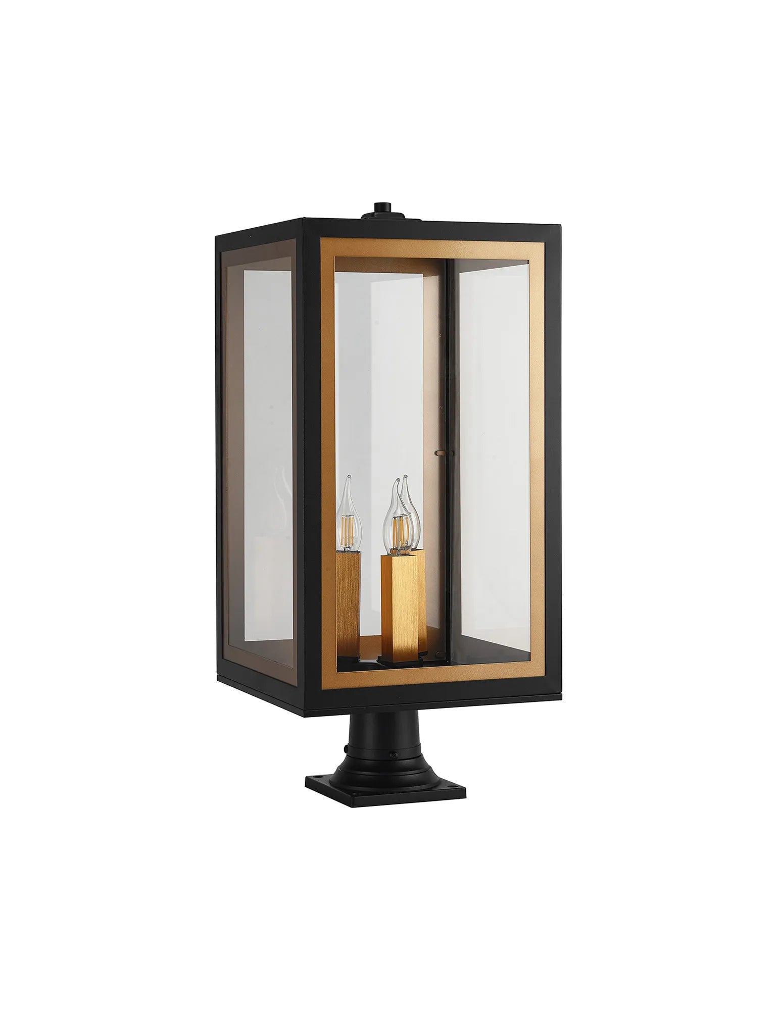 Belial Rectangular Post Lamp Large, 3 x E14, IP54, Satin Black And Gold Inner Frame Inserts Included