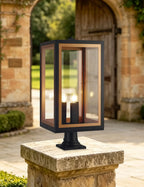 Belial Rectangular Post Lamp Large, 3 x E14, IP54, Satin Black And Gold Inner Frame Inserts Included