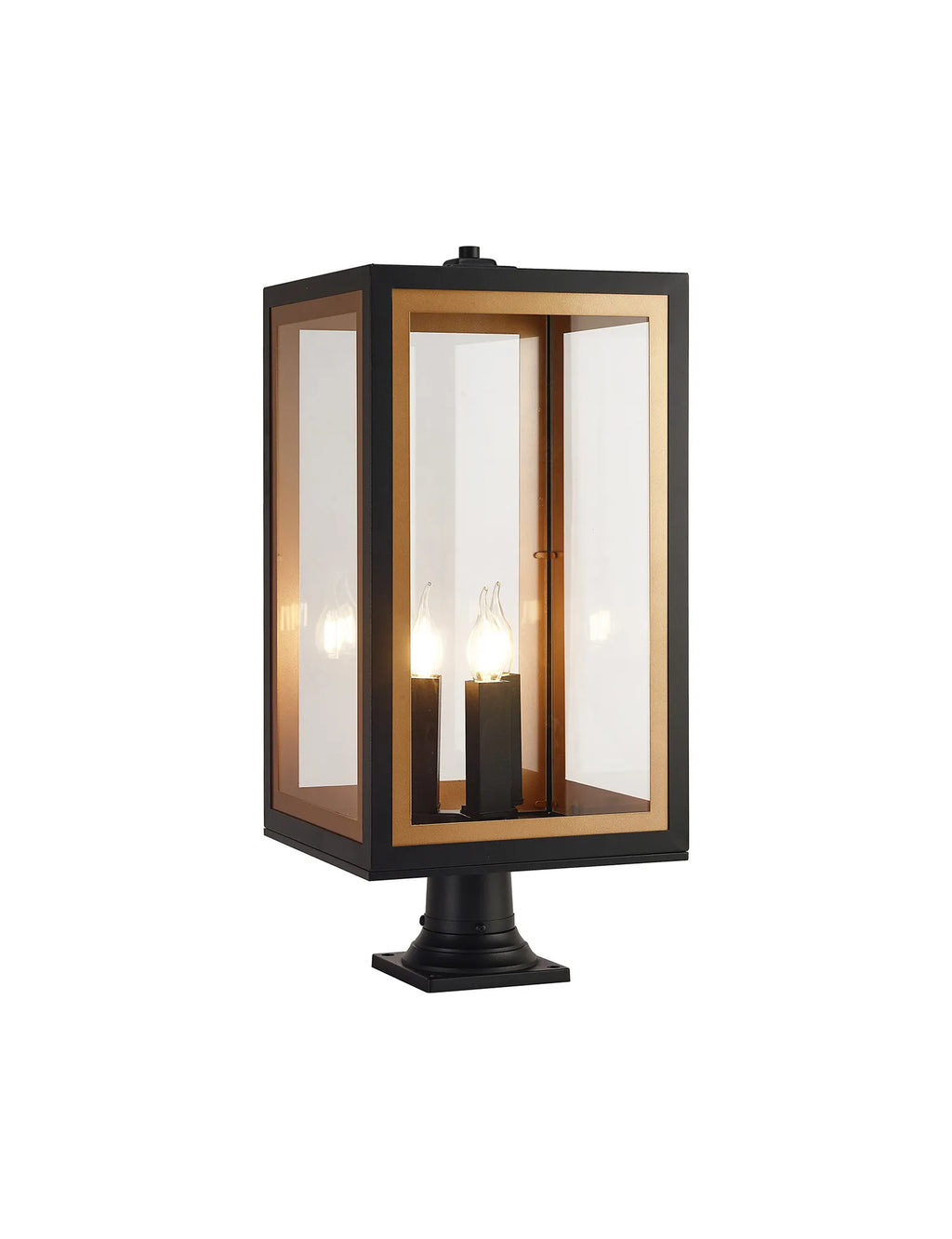 Belial Rectangular Post Lamp Large, 3 x E14, IP54, Satin Black And Gold Inner Frame Inserts Included
