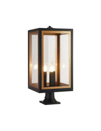 Belial Rectangular Post Lamp Large, 3 x E14, IP54, Satin Black And Gold Inner Frame Inserts Included