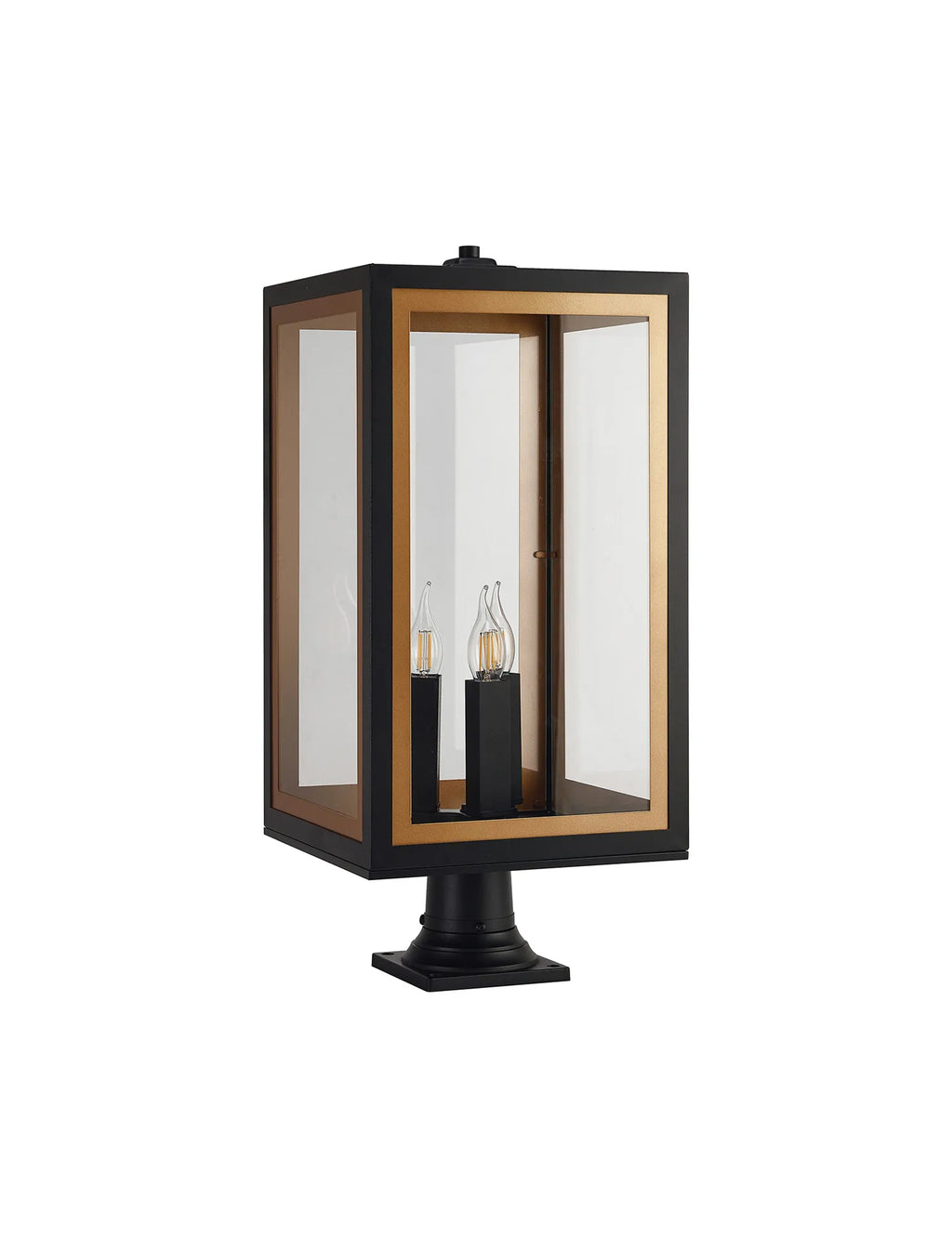 Belial Rectangular Post Lamp Large, 3 x E14, IP54, Satin Black And Gold Inner Frame Inserts Included
