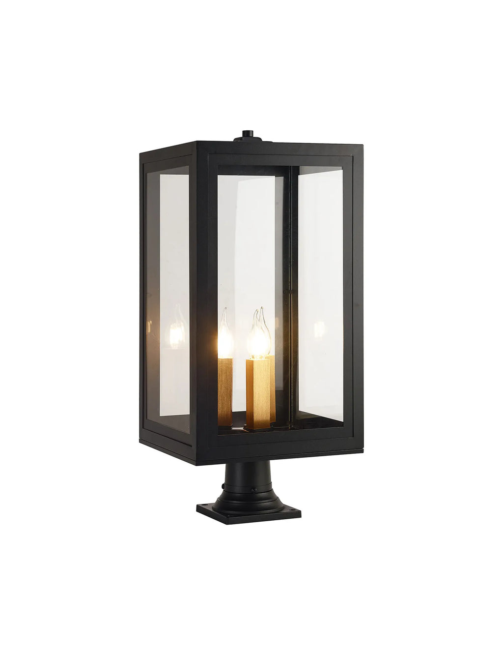 Belial Rectangular Post Lamp Large, 3 x E14, IP54, Satin Black And Gold Inner Frame Inserts Included