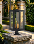 Belial Rectangular Post Lamp Large, 3 x E14, IP54, Satin Black And Gold Inner Frame Inserts Included