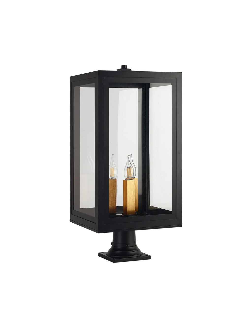 Belial Rectangular Post Lamp Large, 3 x E14, IP54, Satin Black And Gold Inner Frame Inserts Included