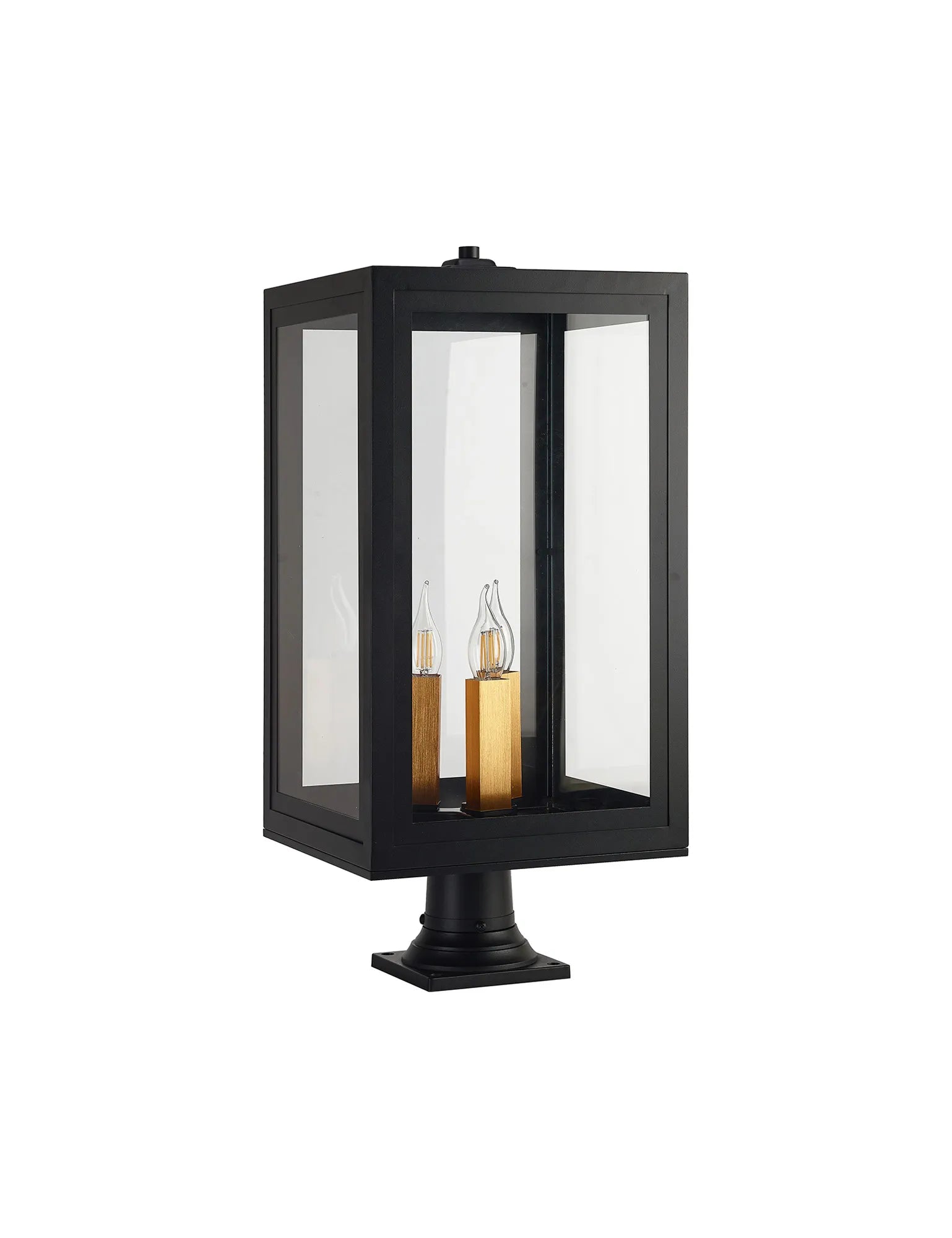 Belial Rectangular Post Lamp Large, 3 x E14, IP54, Satin Black And Gold Inner Frame Inserts Included