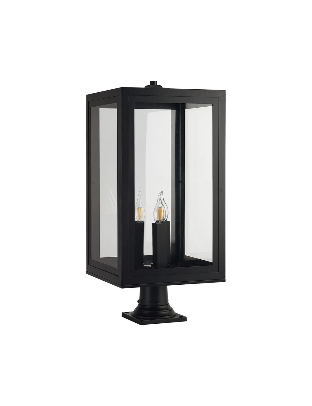 Belial Rectangular Post Lamp Large, 3 x E14, IP54, Satin Black And Gold Inner Frame Inserts Included