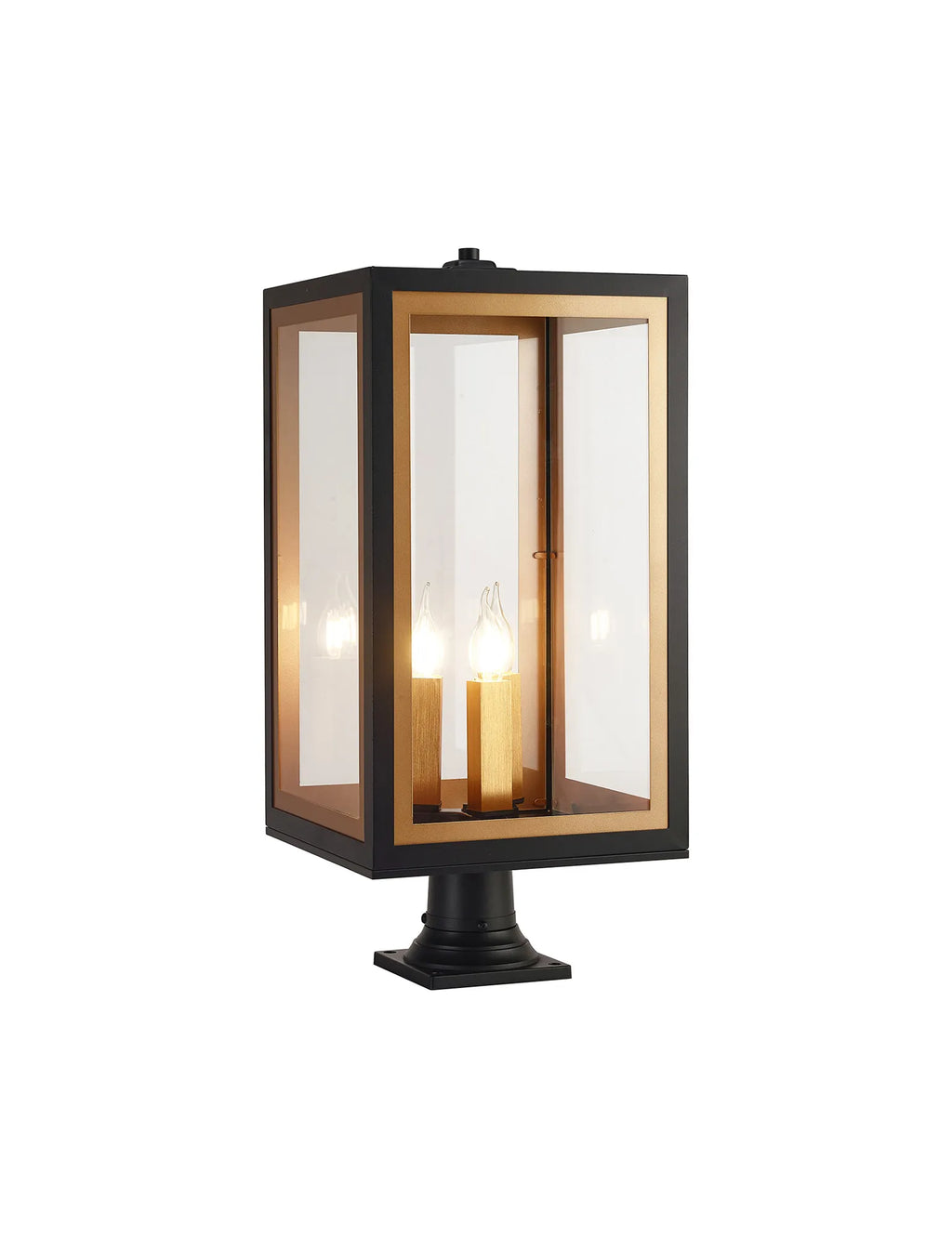 Belial Rectangular Post Lamp Large, 3 x E14, IP54, Satin Black And Gold Inner Frame Inserts Included