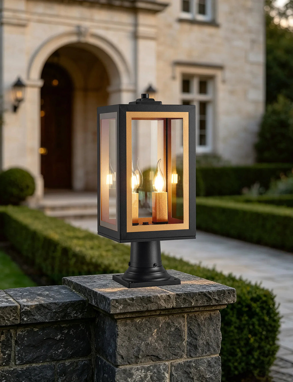 Belial Rectangular Post Lamp Small, 2 x E14, IP54, Satin Black And Gold Inner Frame Inserts Included (Copy)