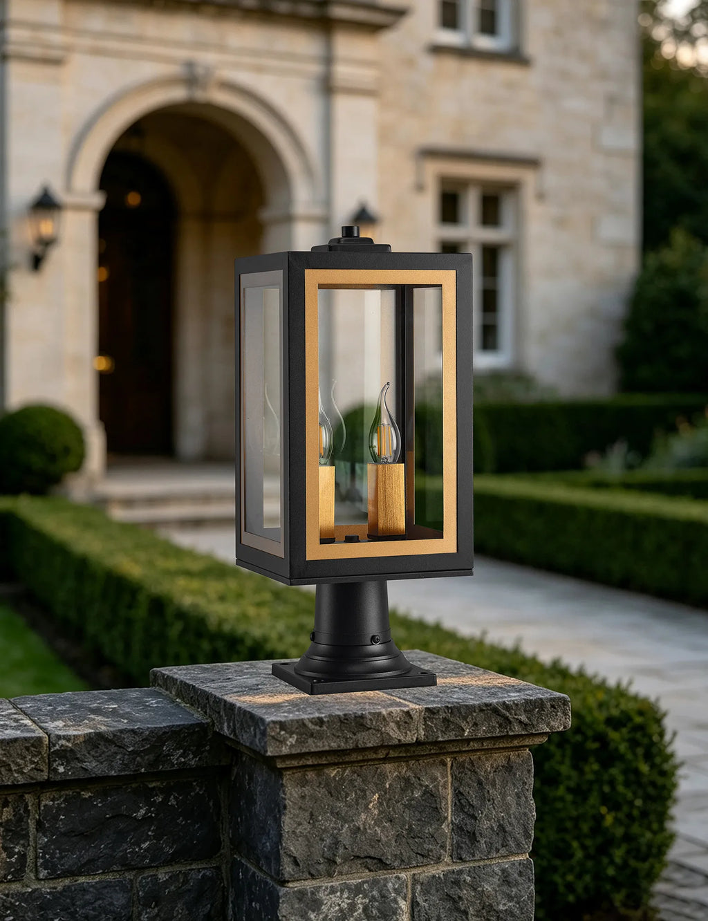Belial Rectangular Post Lamp Small, 2 x E14, IP54, Satin Black And Gold Inner Frame Inserts Included (Copy)