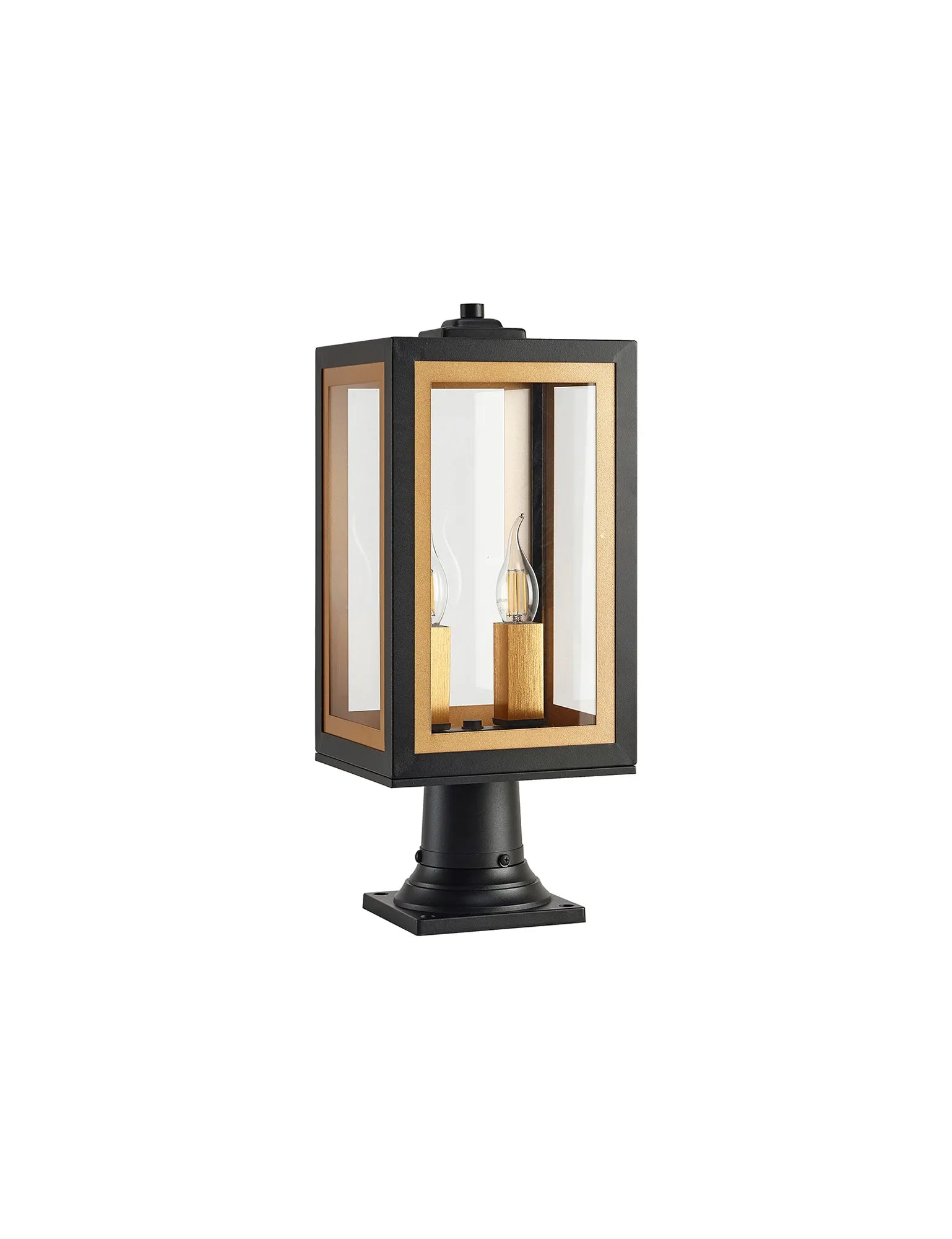 Belial Rectangular Post Lamp Small, 2 x E14, IP54, Satin Black And Gold Inner Frame Inserts Included (Copy)