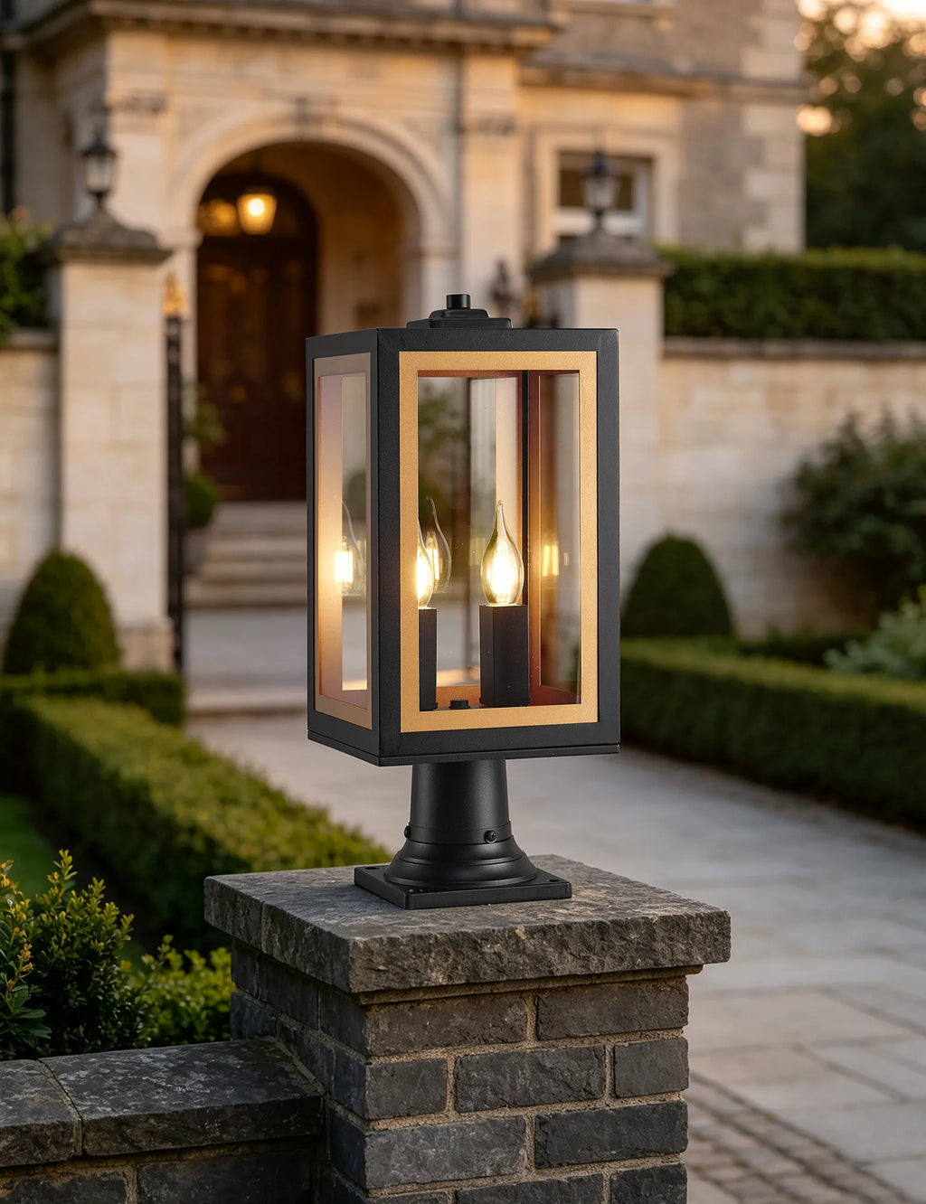 Belial Rectangular Post Lamp Small, 2 x E14, IP54, Satin Black And Gold Inner Frame Inserts Included (Copy)