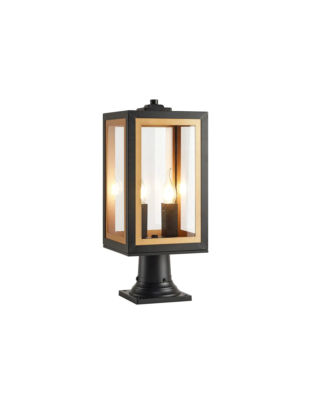 Belial Rectangular Post Lamp Small, 2 x E14, IP54, Satin Black And Gold Inner Frame Inserts Included (Copy)