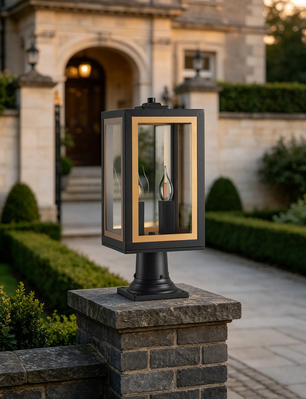 Belial Rectangular Post Lamp Small, 2 x E14, IP54, Satin Black And Gold Inner Frame Inserts Included (Copy)