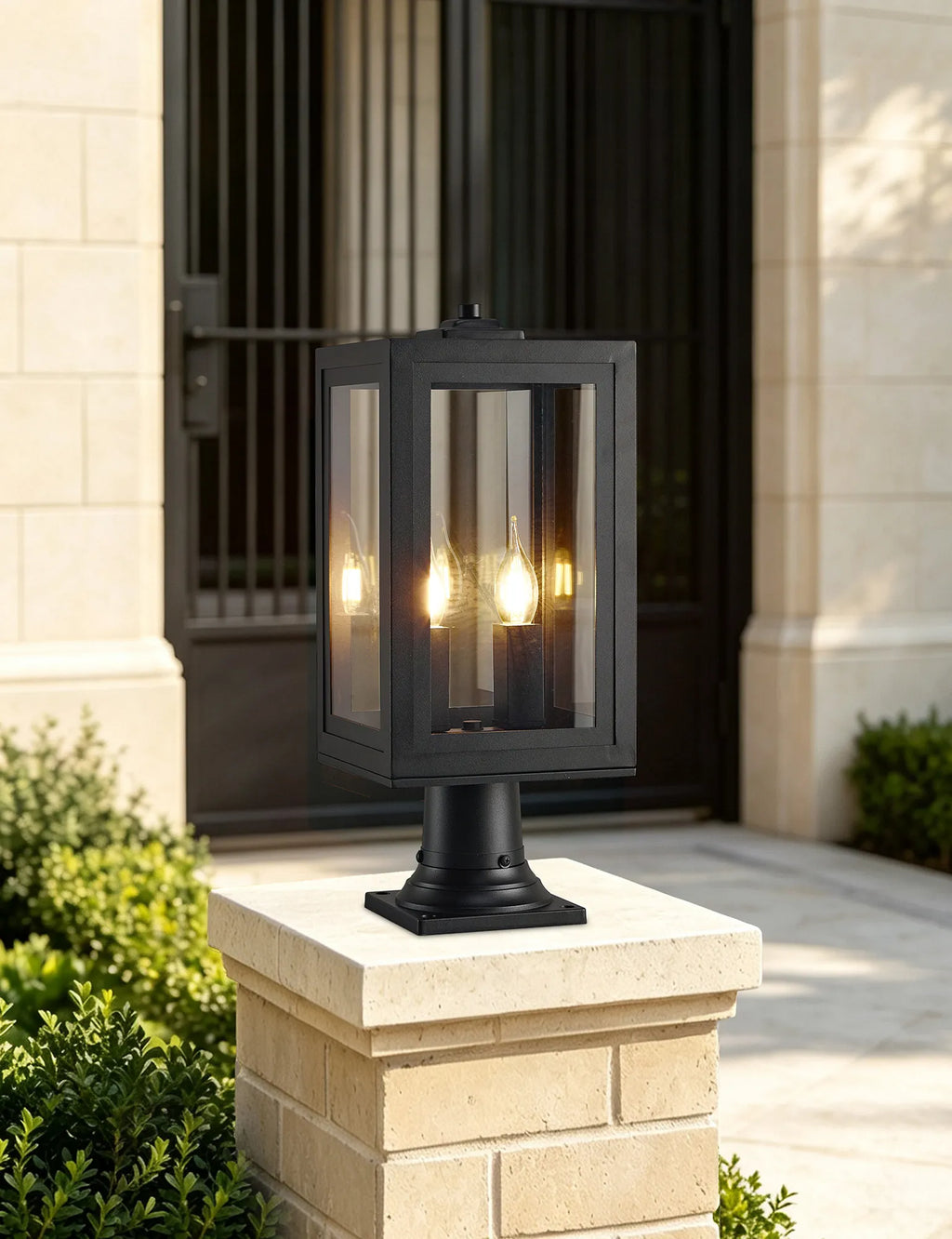 Belial Rectangular Post Lamp Small, 2 x E14, IP54, Satin Black And Gold Inner Frame Inserts Included (Copy)