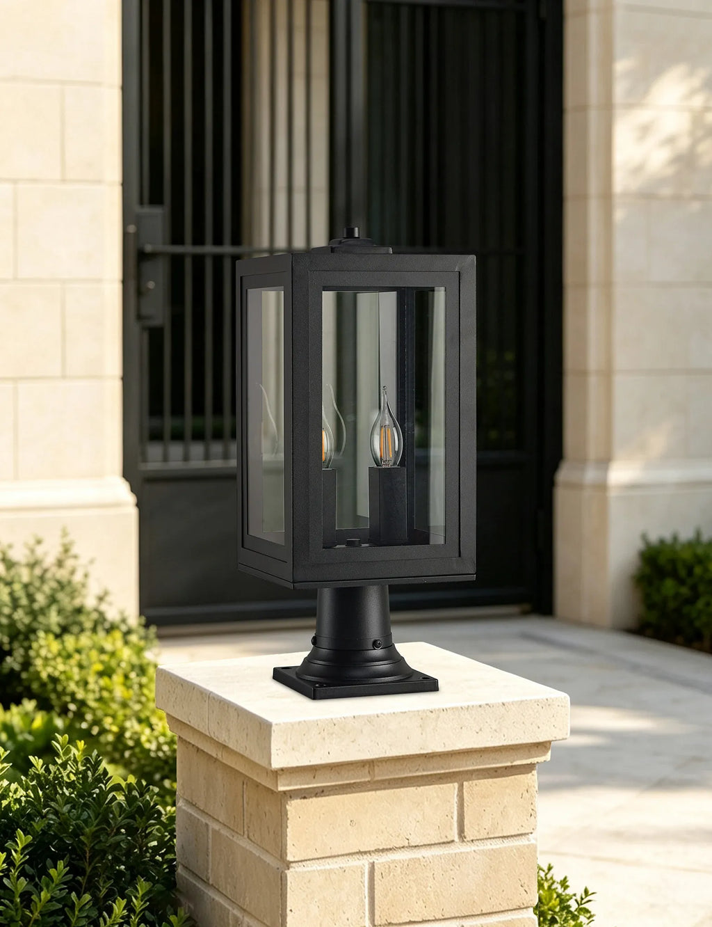 Belial Rectangular Post Lamp Small, 2 x E14, IP54, Satin Black And Gold Inner Frame Inserts Included (Copy)