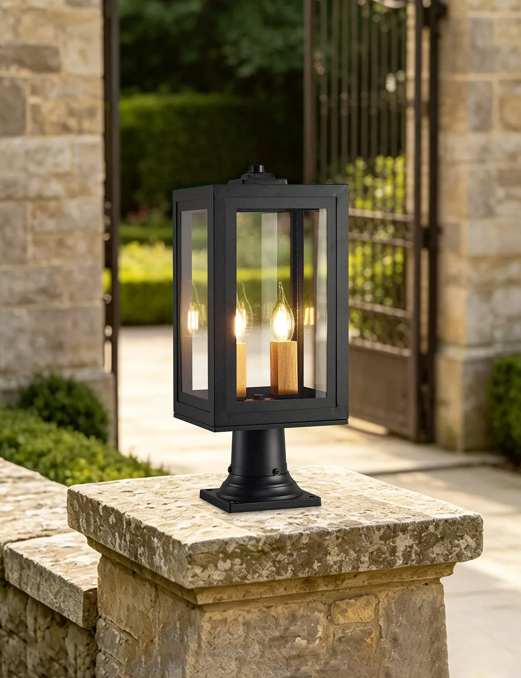 Belial Rectangular Post Lamp Small, 2 x E14, IP54, Satin Black And Gold Inner Frame Inserts Included (Copy)