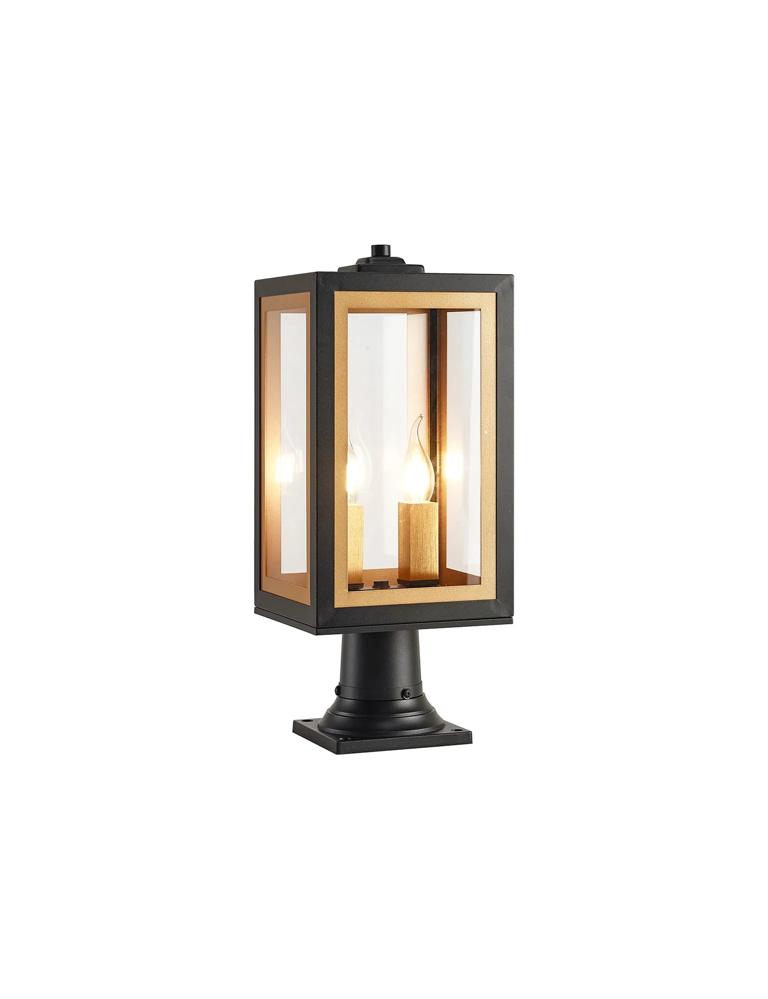 Belial Rectangular Post Lamp Small, 2 x E14, IP54, Satin Black And Gold Inner Frame Inserts Included (Copy)