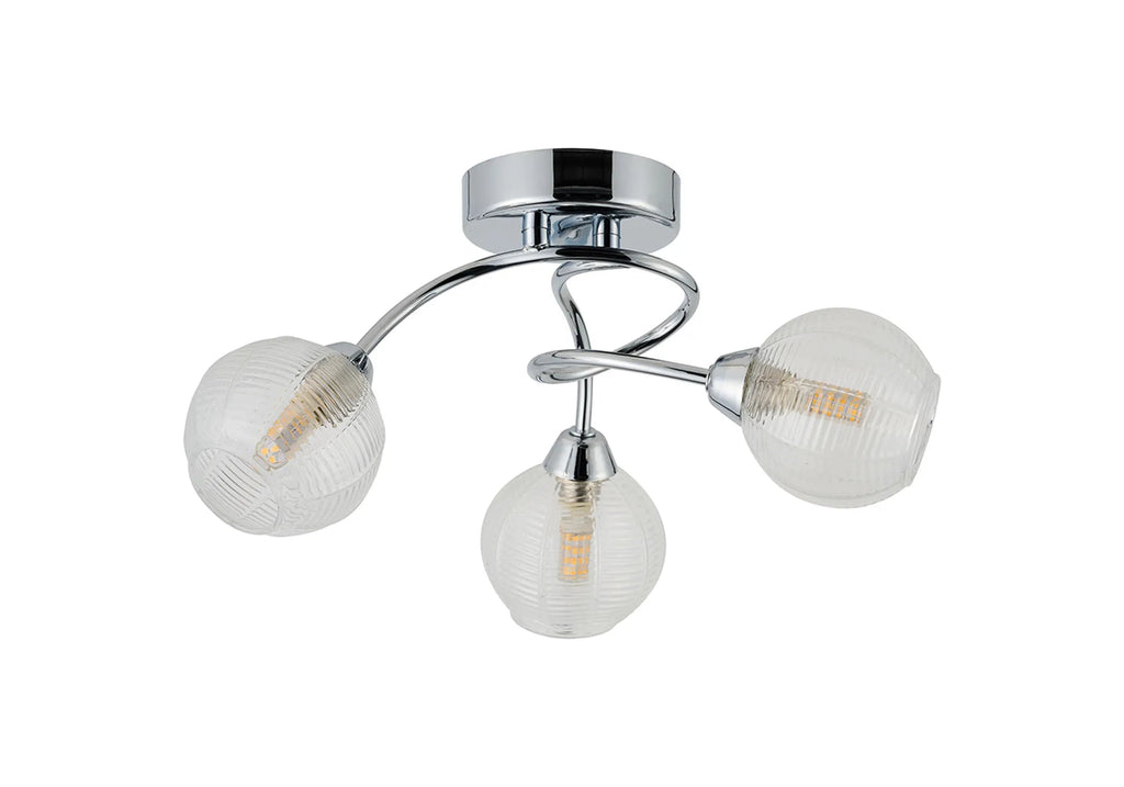 Deco - Beatrix 36cm Round Flush Ceiling Light, 3 x G9, Polished Chrome/Clear Glass - Luminosity Designs Ltd