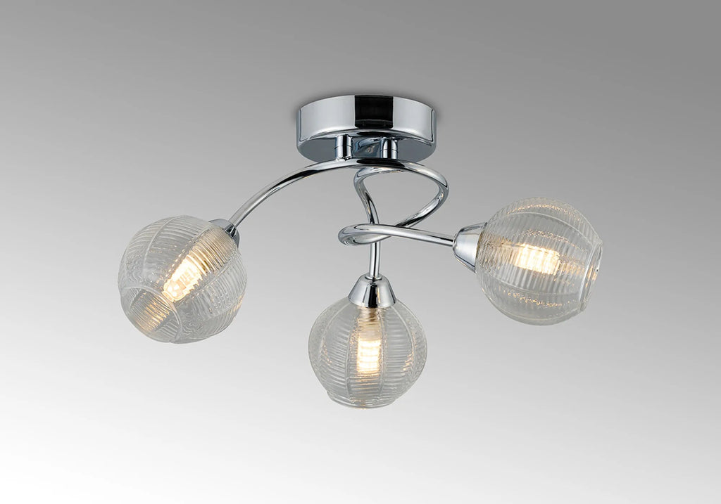 Deco - Beatrix 36cm Round Flush Ceiling Light, 3 x G9, Polished Chrome/Clear Glass - Luminosity Designs Ltd