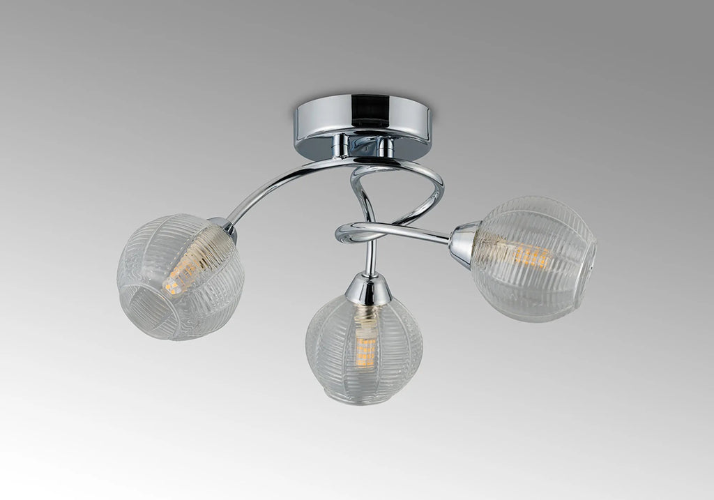 Deco - Beatrix 36cm Round Flush Ceiling Light, 3 x G9, Polished Chrome/Clear Glass - Luminosity Designs Ltd