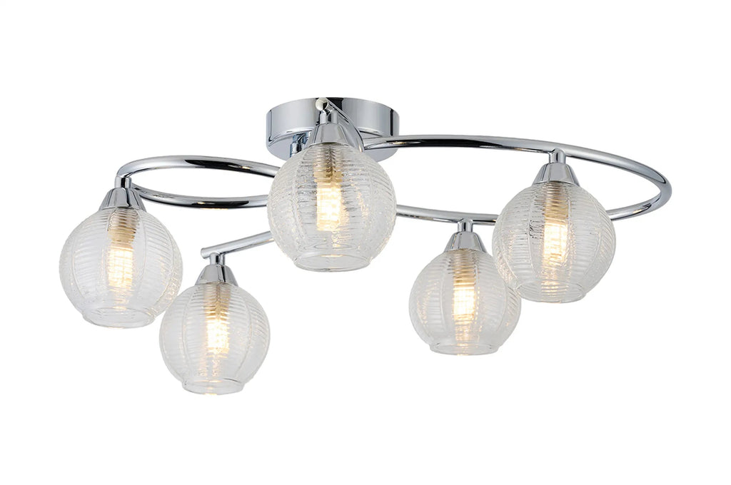 Deco - Beatrix Flush Ceiling Light, 5 x G9, Polished Chrome/Clear Glass - Luminosity Designs Ltd