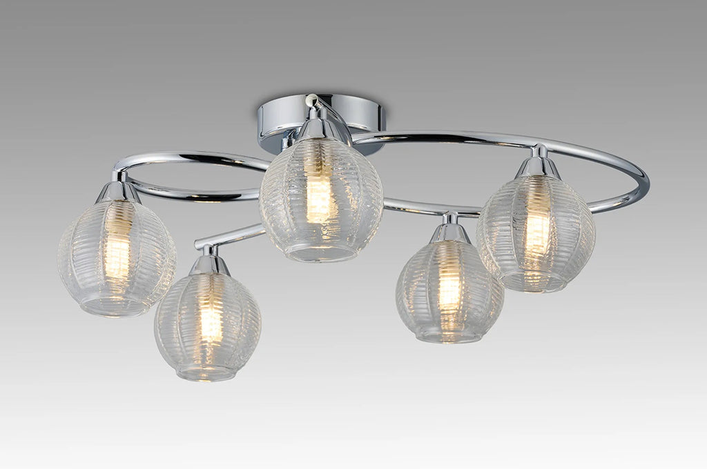 Deco - Beatrix Flush Ceiling Light, 5 x G9, Polished Chrome/Clear Glass - Luminosity Designs Ltd