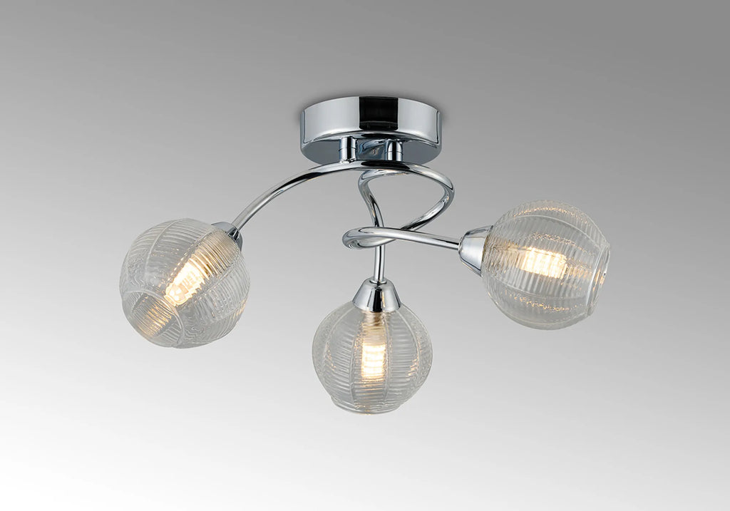 Beatrix 36cm Round Flush Ceiling Light, 3 x G9, Polished Chrome/Clear Glass