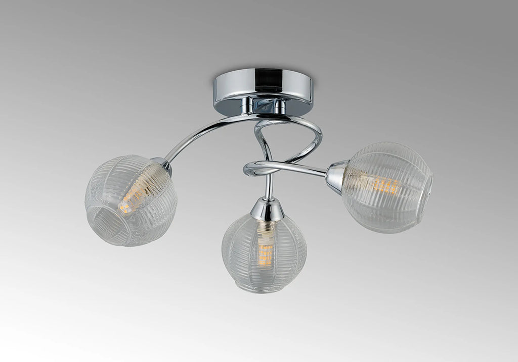 Beatrix 36cm Round Flush Ceiling Light, 3 x G9, Polished Chrome/Clear Glass