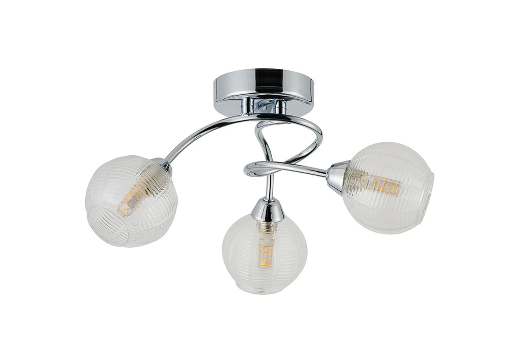 Beatrix 36cm Round Flush Ceiling Light, 3 x G9, Polished Chrome/Clear Glass