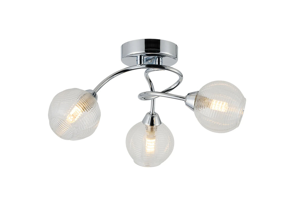 Beatrix 36cm Round Flush Ceiling Light, 3 x G9, Polished Chrome/Clear Glass