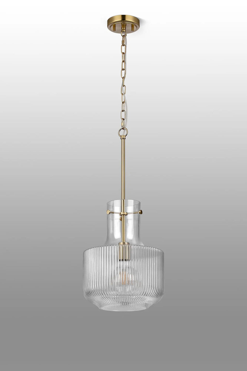 Luminosity Designs - Belait Fluted Ribbed Glass Pendant, 1 x E27, Metal/Clear Glass - Luminosity Designs Ltd