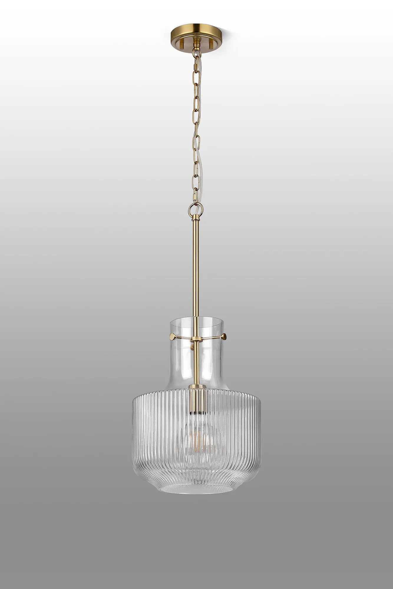 Luminosity Designs - Belait Fluted Ribbed Glass Pendant, 1 x E27, Metal/Clear Glass - Luminosity Designs Ltd