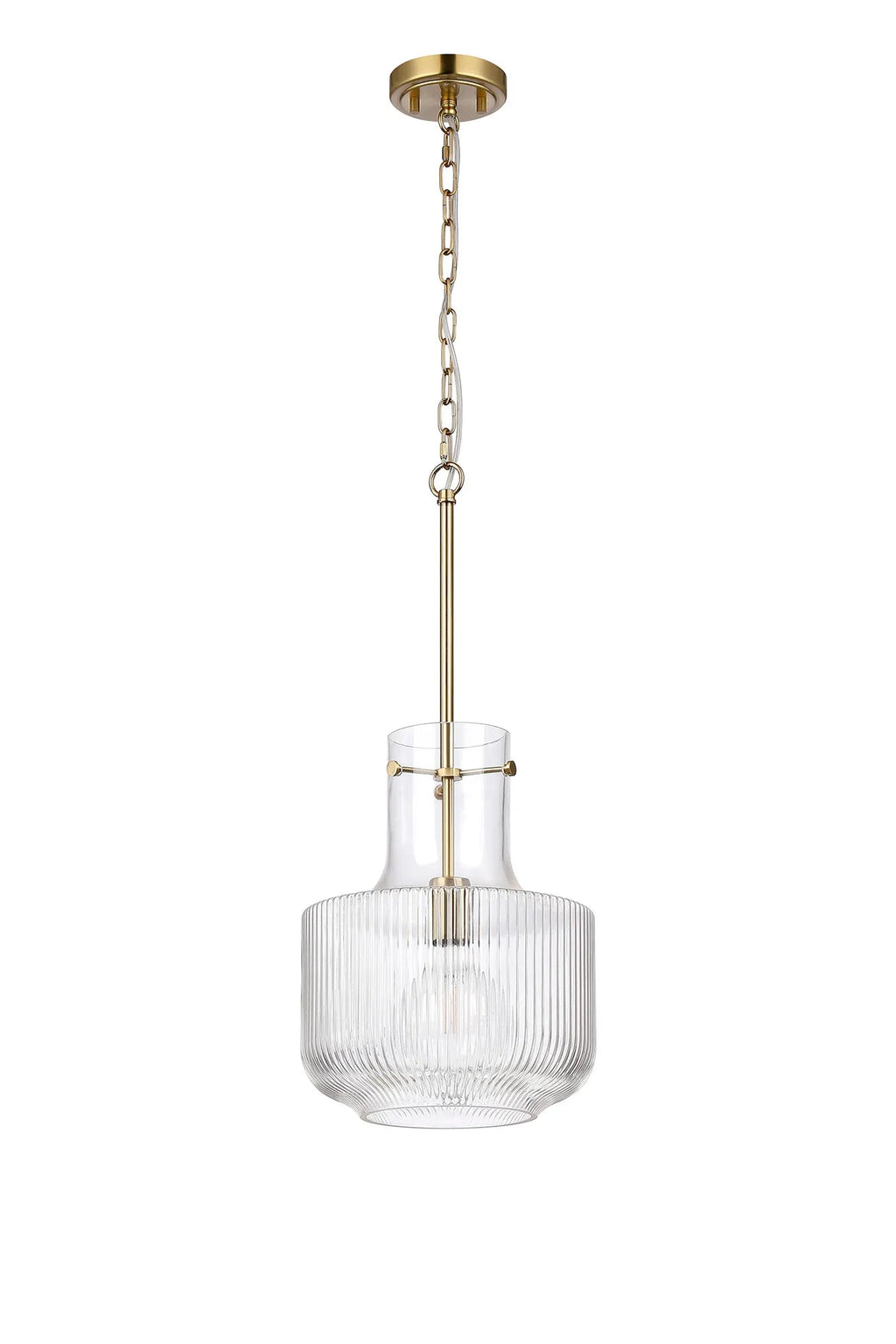 Luminosity Designs - Belait Fluted Ribbed Glass Pendant, 1 x E27, Metal/Clear Glass - Luminosity Designs Ltd