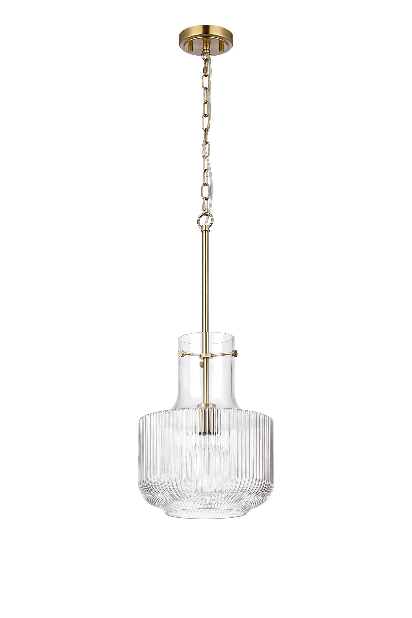 Luminosity Designs - Belait Fluted Ribbed Glass Pendant, 1 x E27, Metal/Clear Glass - Luminosity Designs Ltd