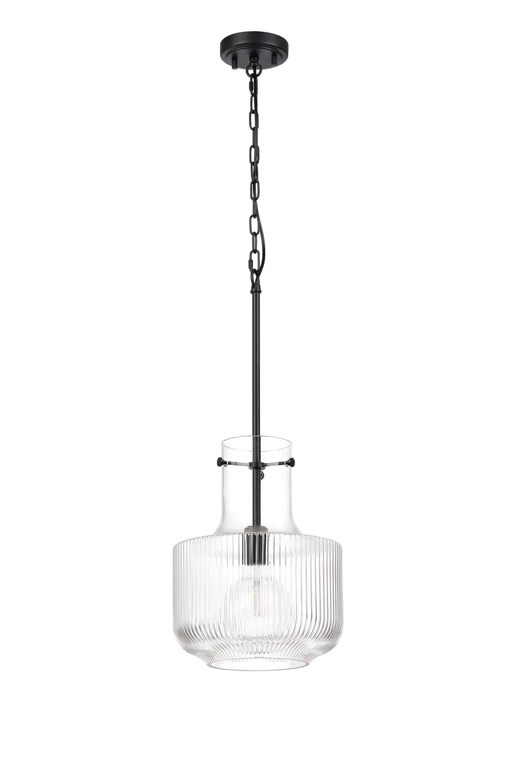 Luminosity Designs - Belait Fluted Ribbed Glass Pendant, 1 x E27, Metal/Clear Glass - Luminosity Designs Ltd