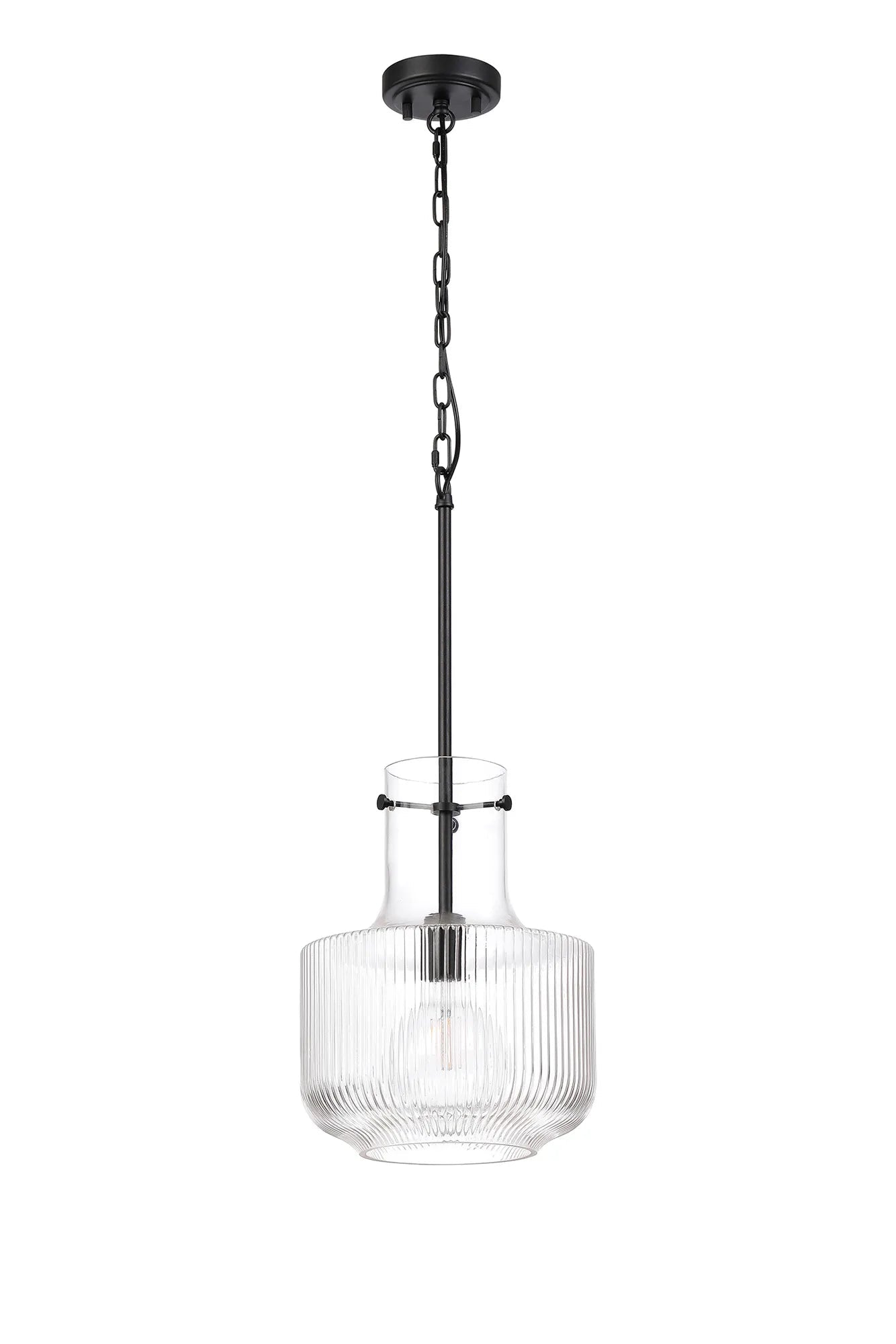 Luminosity Designs - Belait Fluted Ribbed Glass Pendant, 1 x E27, Metal/Clear Glass - Luminosity Designs Ltd