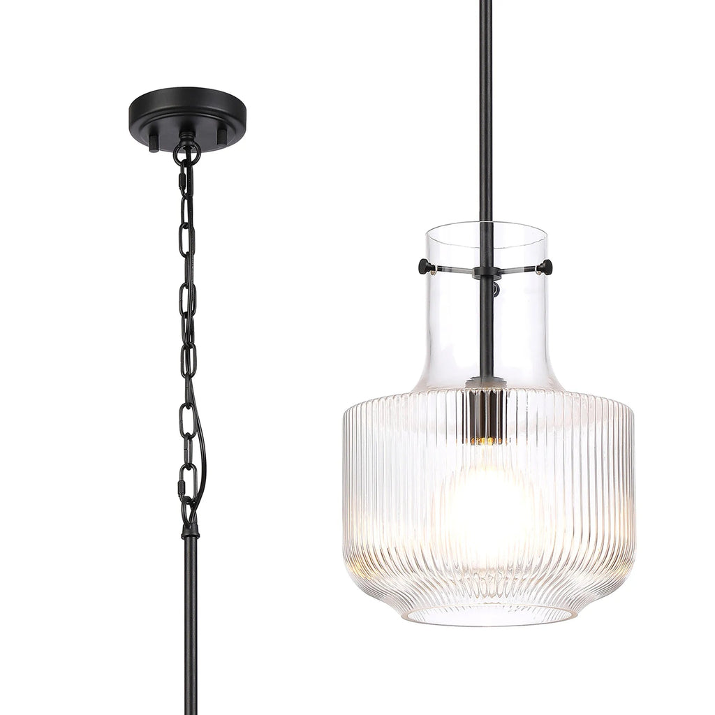 Luminosity Designs - Belait Fluted Ribbed Glass Pendant, 1 x E27, Metal/Clear Glass - Luminosity Designs Ltd