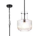 Luminosity Designs - Belait Fluted Ribbed Glass Pendant, 1 x E27, Metal/Clear Glass - Luminosity Designs Ltd