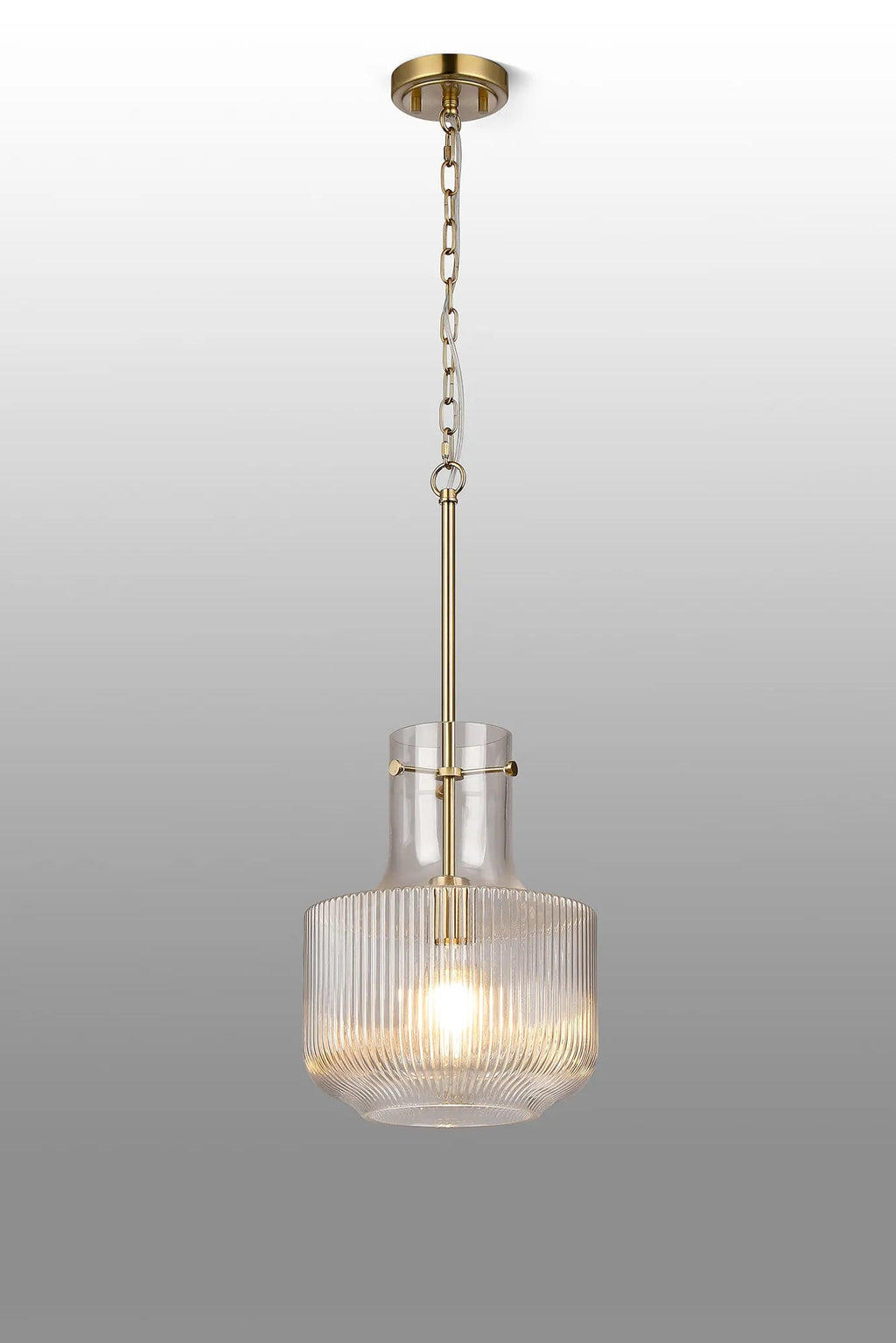 Luminosity Designs - Belait Fluted Ribbed Glass Pendant, 1 x E27, Metal/Clear Glass - Luminosity Designs Ltd