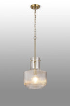 Luminosity Designs - Belait Fluted Ribbed Glass Pendant, 1 x E27, Metal/Clear Glass - Luminosity Designs Ltd