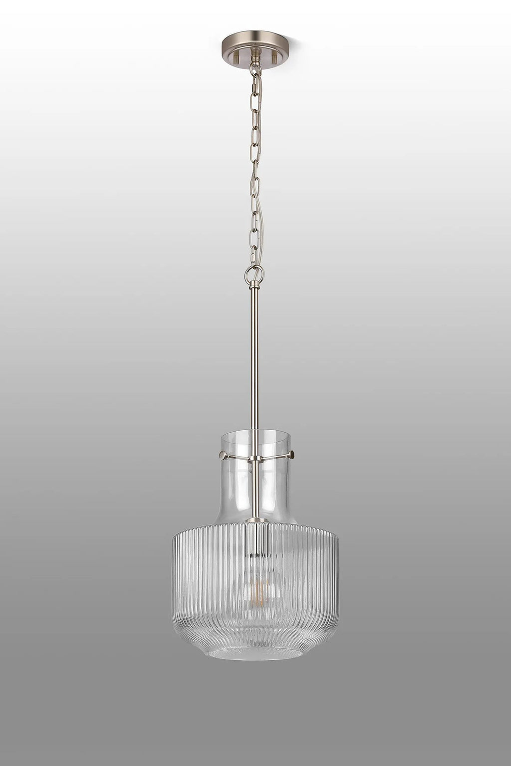 Luminosity Designs - Belait Fluted Ribbed Glass Pendant, 1 x E27, Metal/Clear Glass - Luminosity Designs Ltd