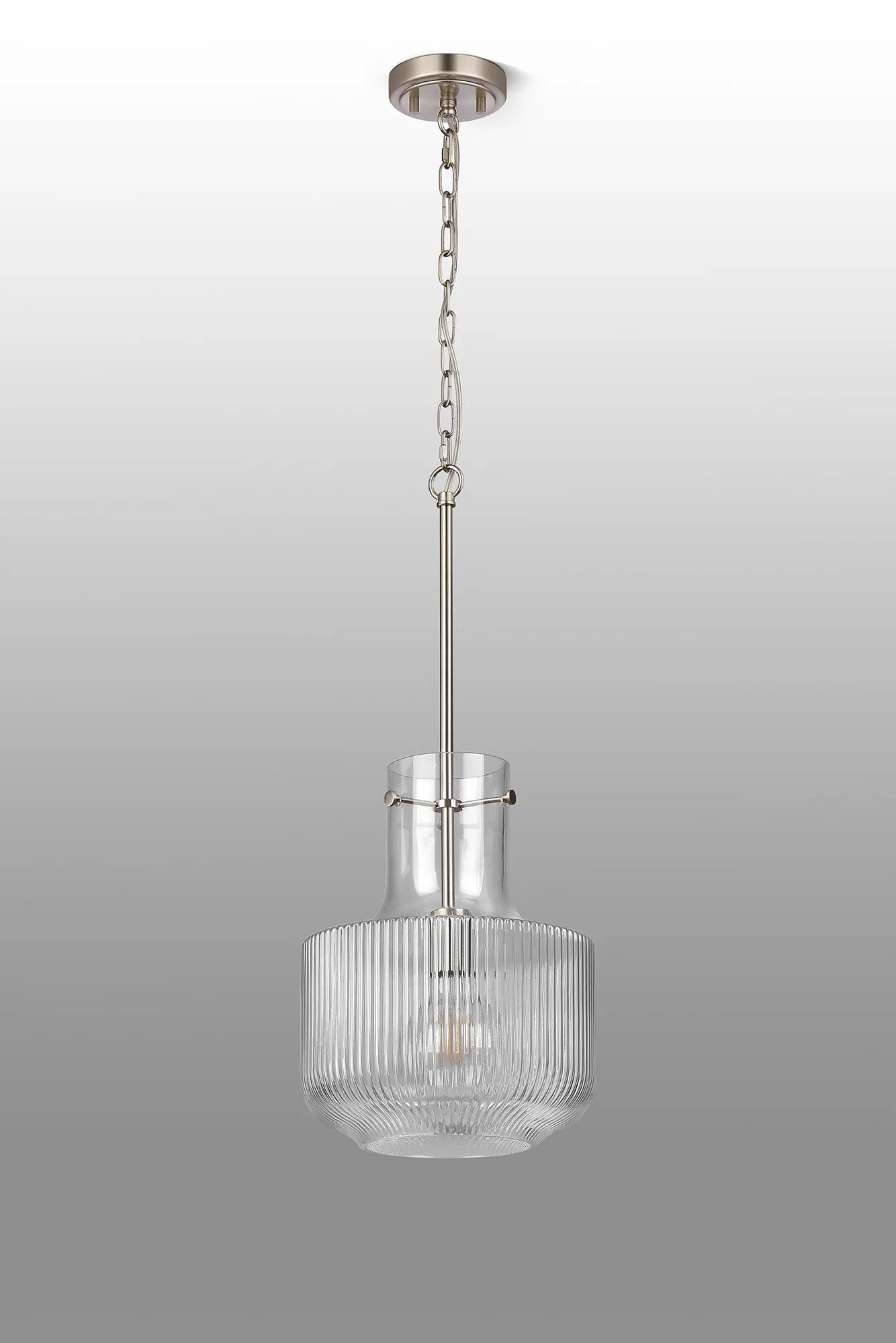 Luminosity Designs - Belait Fluted Ribbed Glass Pendant, 1 x E27, Metal/Clear Glass - Luminosity Designs Ltd